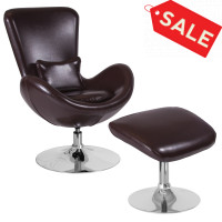 Flash Furniture CH-162430-CO-BN-LEA-GG Egg Series Brown Leather Side Reception Chair with Ottoman 